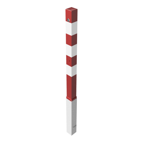 Schake Absperrpfosten Typ 470NB, 70x70mm, herausnehmbar + Dreikantverschluß 8mm, rot/weiß, inkl. Bodenhülse
