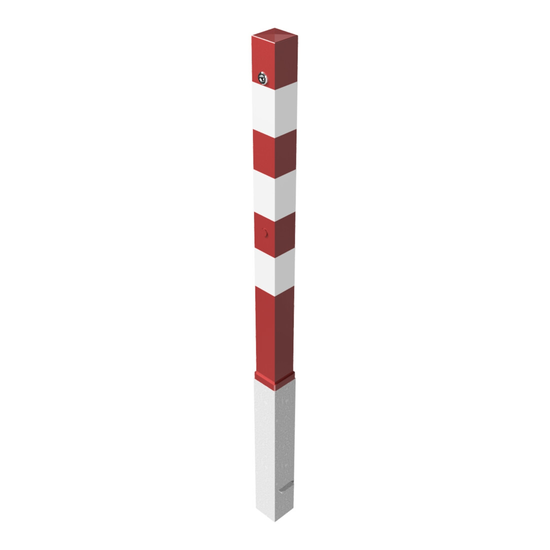 Schake Absperrpfosten Typ 470NB, 70x70mm, herausnehmbar + Dreikantverschluß 8mm, rot/weiß, inkl. Bodenhülse