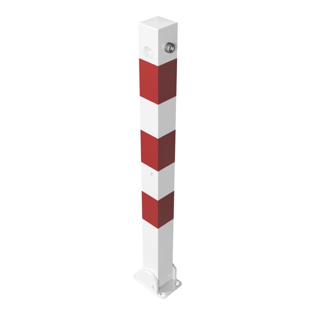 Schake Absperrpfosten Typ 470UDB, umlegbar + obenliegenden Dreikantverschluß, 70x70mm, weiß / rot