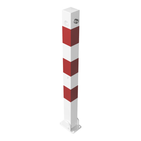 Schake Absperrpfosten Typ 470UDB, umlegbar + obenliegenden Dreikantverschluß, 70x70mm, weiß / rot