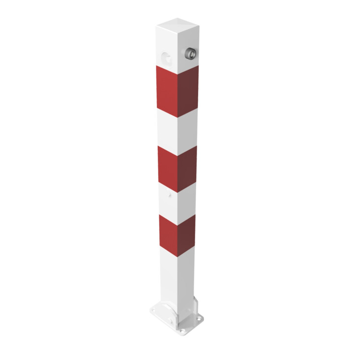 Schake Absperrpfosten Typ 470UDB, umlegbar + obenliegenden Dreikantverschluß, 70x70mm, weiß / rot