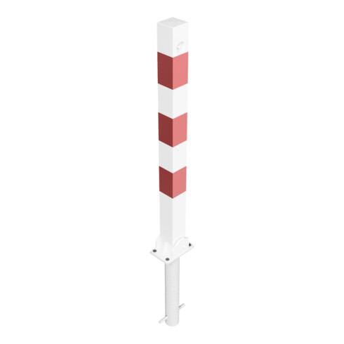 Schake Absperrpfosten Typ 470UDHB, umlegbar + obenliegenden Dreikantverschluß, 70x70mm, zum Einbetonieren, weiß / rot incl. Bodenhülse