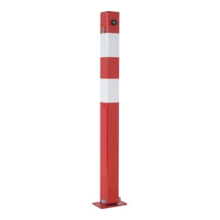 Schake Absperrpfosten Typ 470UNHB, umlegbar + Dreikantverschluß 8mm, zum Einbetonieren, 70x70mm, rot/weiß