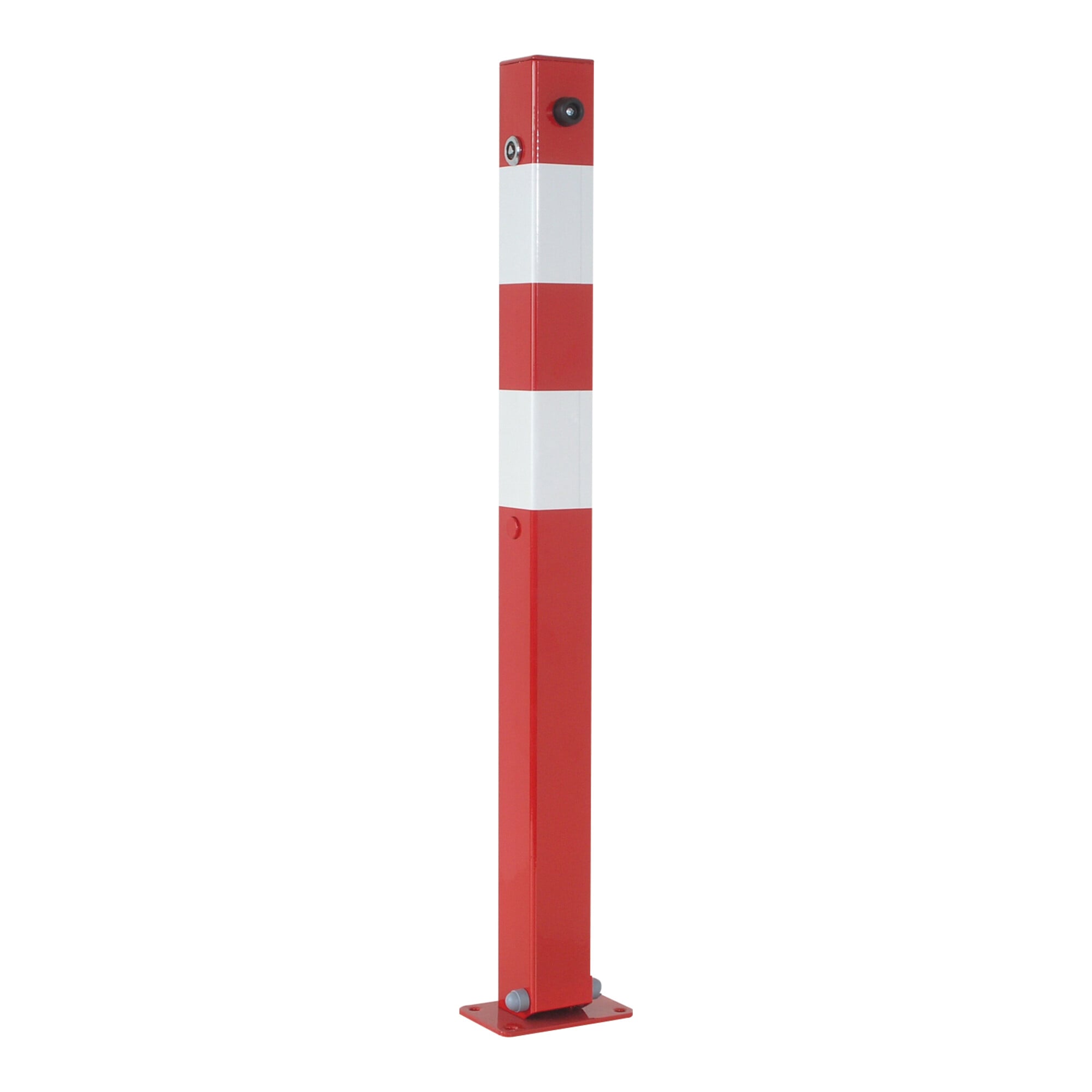 Schake Absperrpfosten Typ 470UNHB, umlegbar + Dreikantverschluß 8mm, zum Einbetonieren, 70x70mm, rot/weiß