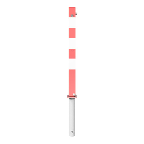Schake Absperrpfosten Typ 470UNHB, umlegbar + Dreikantverschluß 8mm, zum Einbetonieren, 70x70mm, rot/weiß