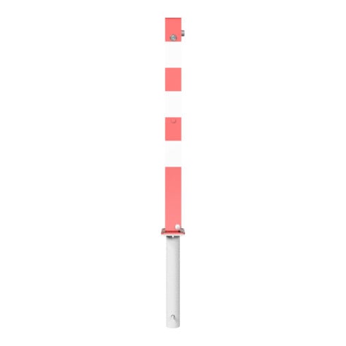 Schake Absperrpfosten Typ 470UNHB, umlegbar + Dreikantverschluß 8mm, zum Einbetonieren, 70x70mm, rot/weiß
