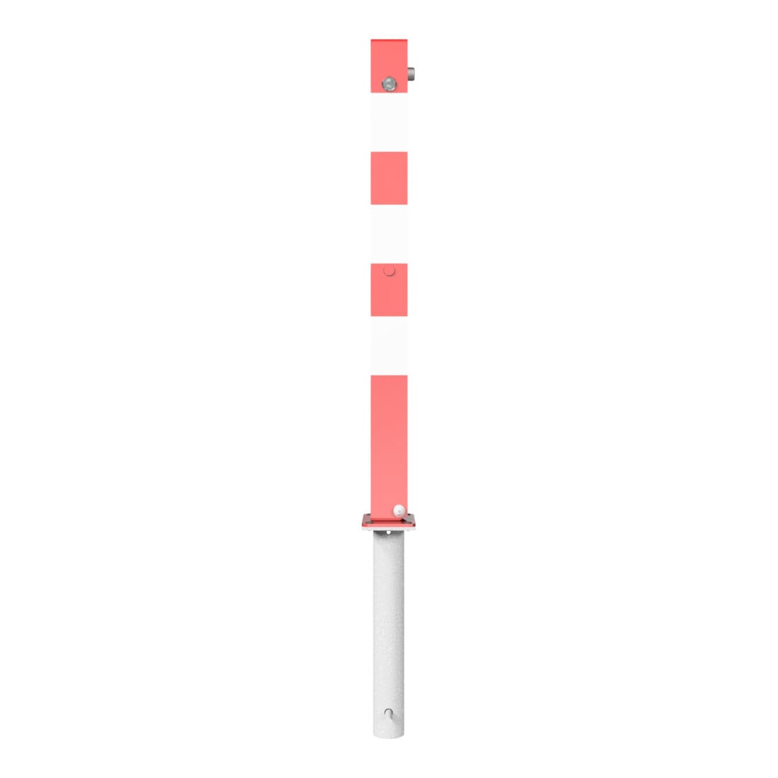 Schake Absperrpfosten Typ 470UNHB, umlegbar + Dreikantverschluß 8mm, zum Einbetonieren, 70x70mm, rot/weiß