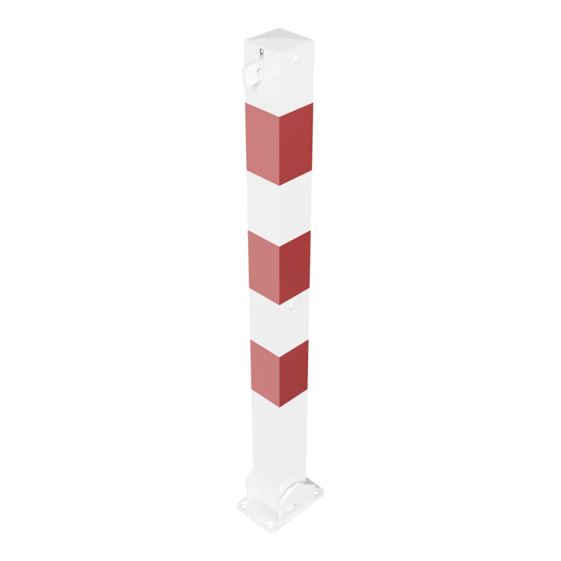 Schake Absperrpfosten Typ 470UVB, umlegbar, für Vorhangschloß, 70x70mm, weiß / rot