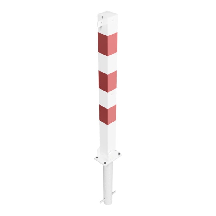 Schake Absperrpfosten Typ 470UVHB, umlegbar, für Vorhangschloß, zum Einbetonieren, 70x70mm, weiß / rot