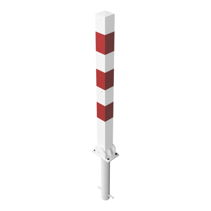 Schake Absperrpfosten Typ 470UVHB, umlegbar, für Vorhangschloß, zum Einbetonieren, 70x70mm, weiß / rot