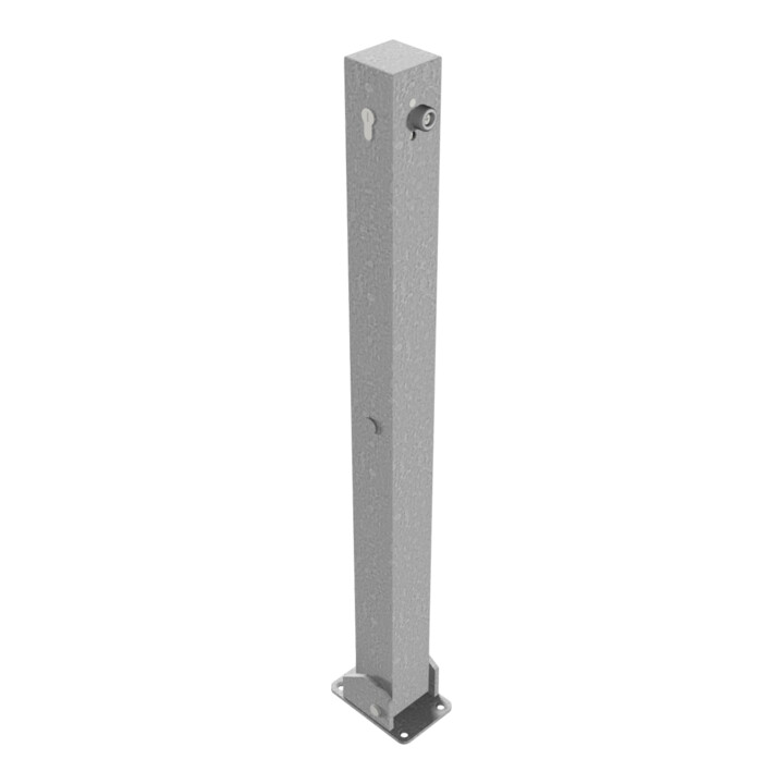 Schake Absperrpfosten Typ 470UZ, umlegbar, zum Aufdübeln + Profilzylinder, 70x70mm, feuerverzinkt