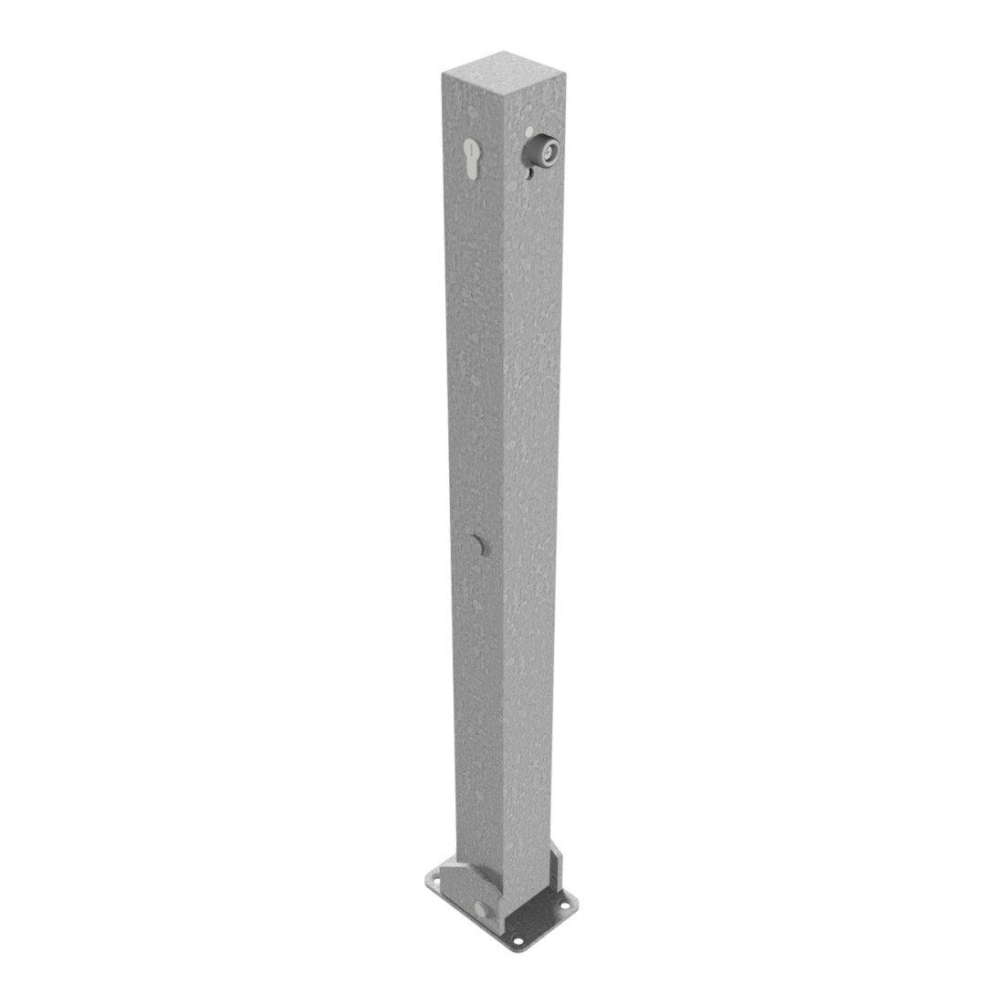 Schake Absperrpfosten Typ 470UZ, umlegbar, zum Aufdübeln + Profilzylinder, 70x70mm, feuerverzinkt