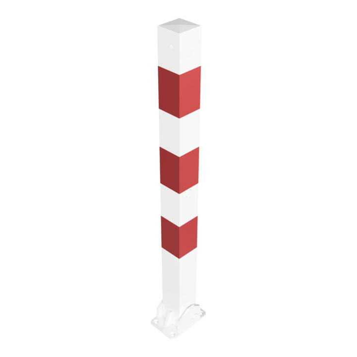 Schake Absperrpfosten Typ 470UZB, umlegbar, zum Aufdübeln + Profilzylinder, 70x70mm, weiß / rot