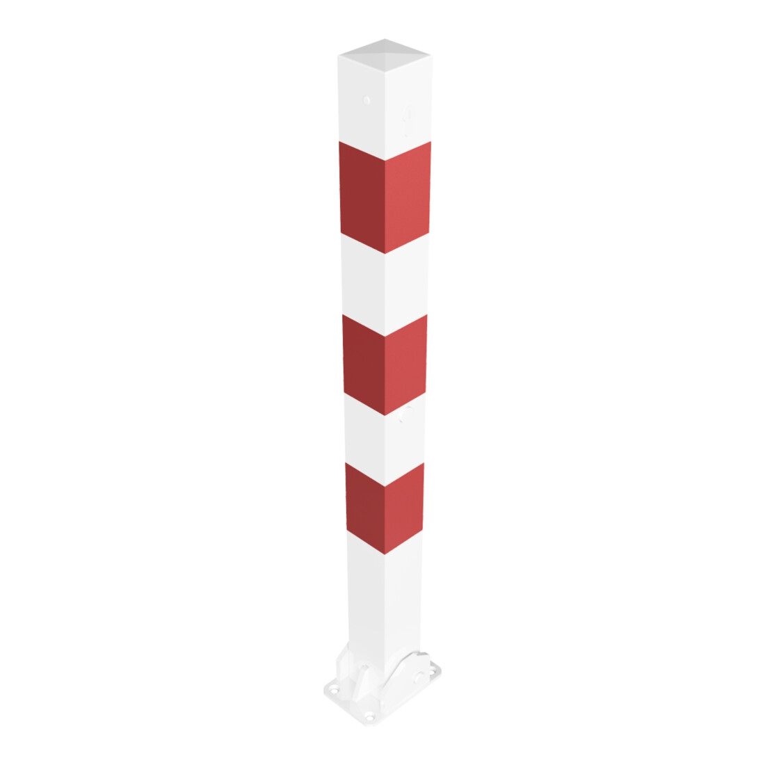 Schake Absperrpfosten Typ 470UZB, umlegbar, zum Aufdübeln + Profilzylinder, 70x70mm, weiß / rot