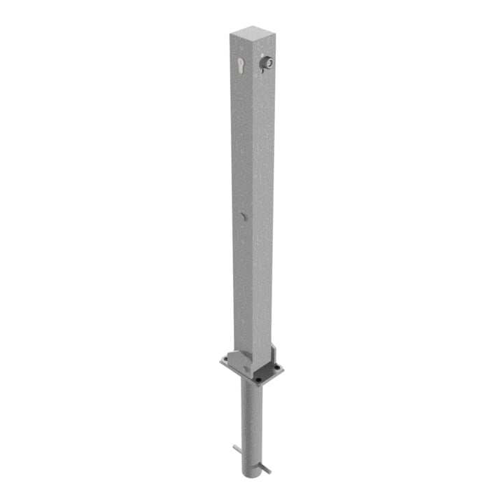 Schake Absperrpfosten Typ 470UZH, umlegbar, zum Einbetonieren + Profilzylinder, 70x70mm, feuerverzinkt