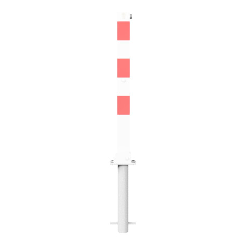 Schake Absperrpfosten Typ 470UZHB, umlegbar, zum Einbetonieren + Profilzylinder, 70x70mm, weiß / rot
