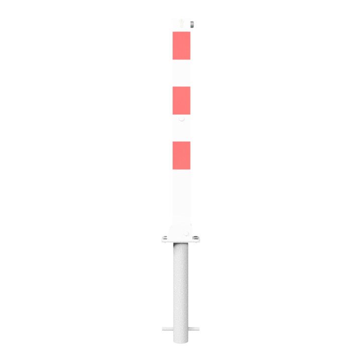 Schake Absperrpfosten Typ 470UZHB, umlegbar, zum Einbetonieren + Profilzylinder, 70x70mm, weiß / rot