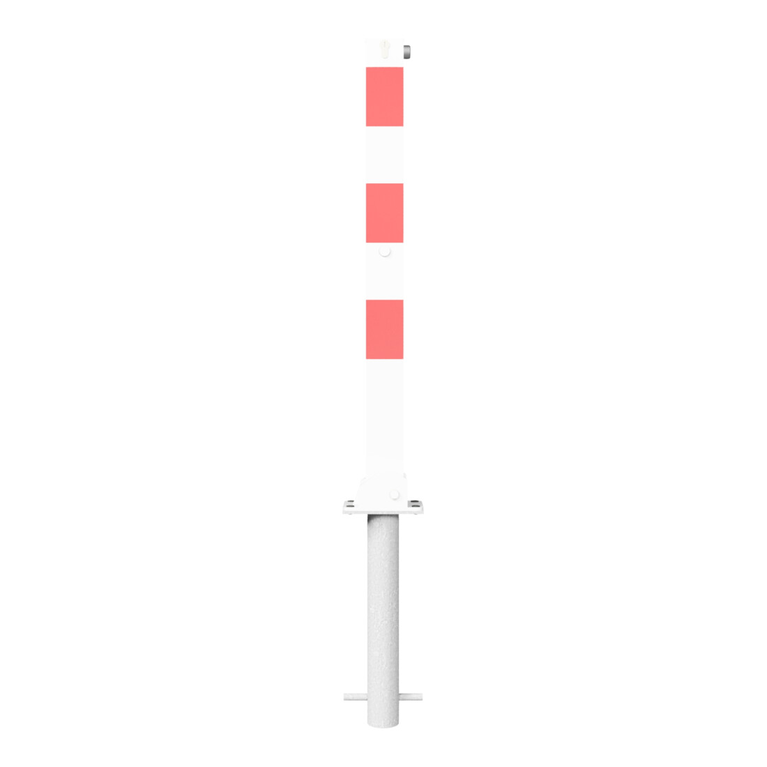 Schake Absperrpfosten Typ 470UZHB, umlegbar, zum Einbetonieren + Profilzylinder, 70x70mm, weiß / rot