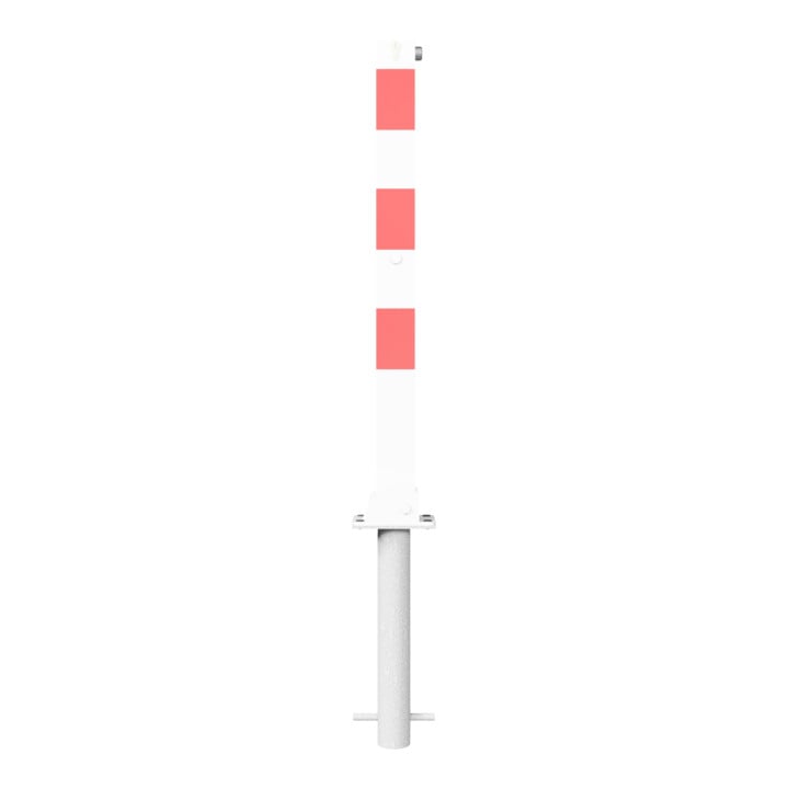 Schake Absperrpfosten Typ 470UZHB, umlegbar, zum Einbetonieren + Profilzylinder, 70x70mm, weiß / rot