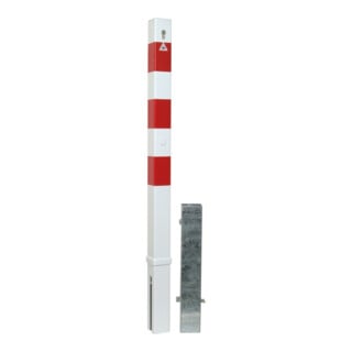 Schake Absperrpfosten Typ 470ZB, herausnehmbar, 70x70mm + Profilzylinder, weiß / rot