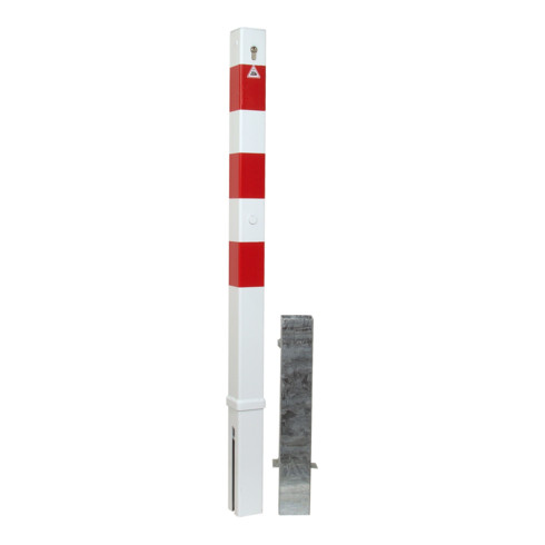 Schake Absperrpfosten Typ 470ZB, herausnehmbar, 70x70mm + Profilzylinder, weiß / rot