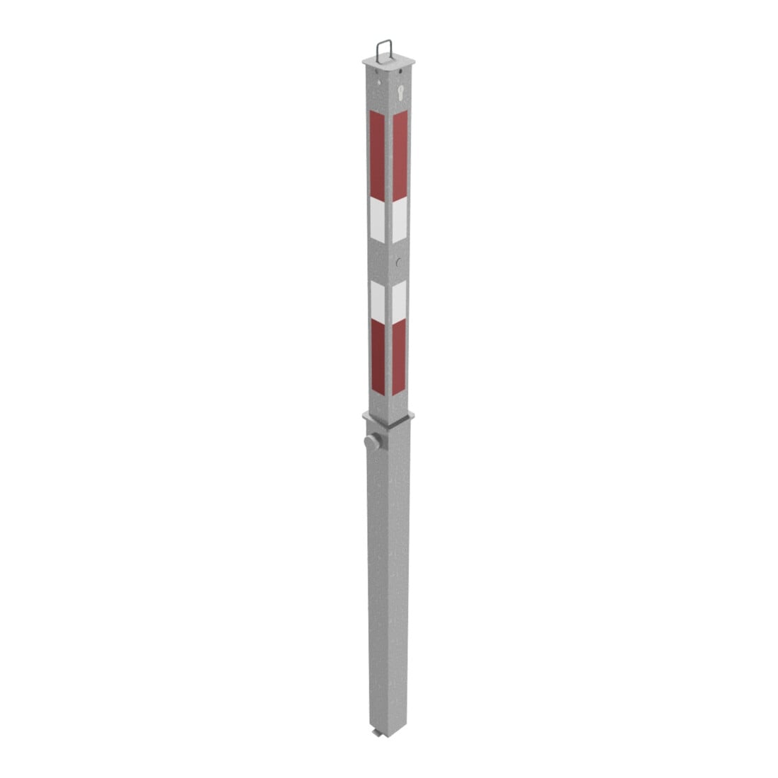 Schake Absperrpfosten Typ 470ZL, vollversenkbar + Profilzylinder, 900mm Überflur, +refl. Streifen incl. Bodenhülse
