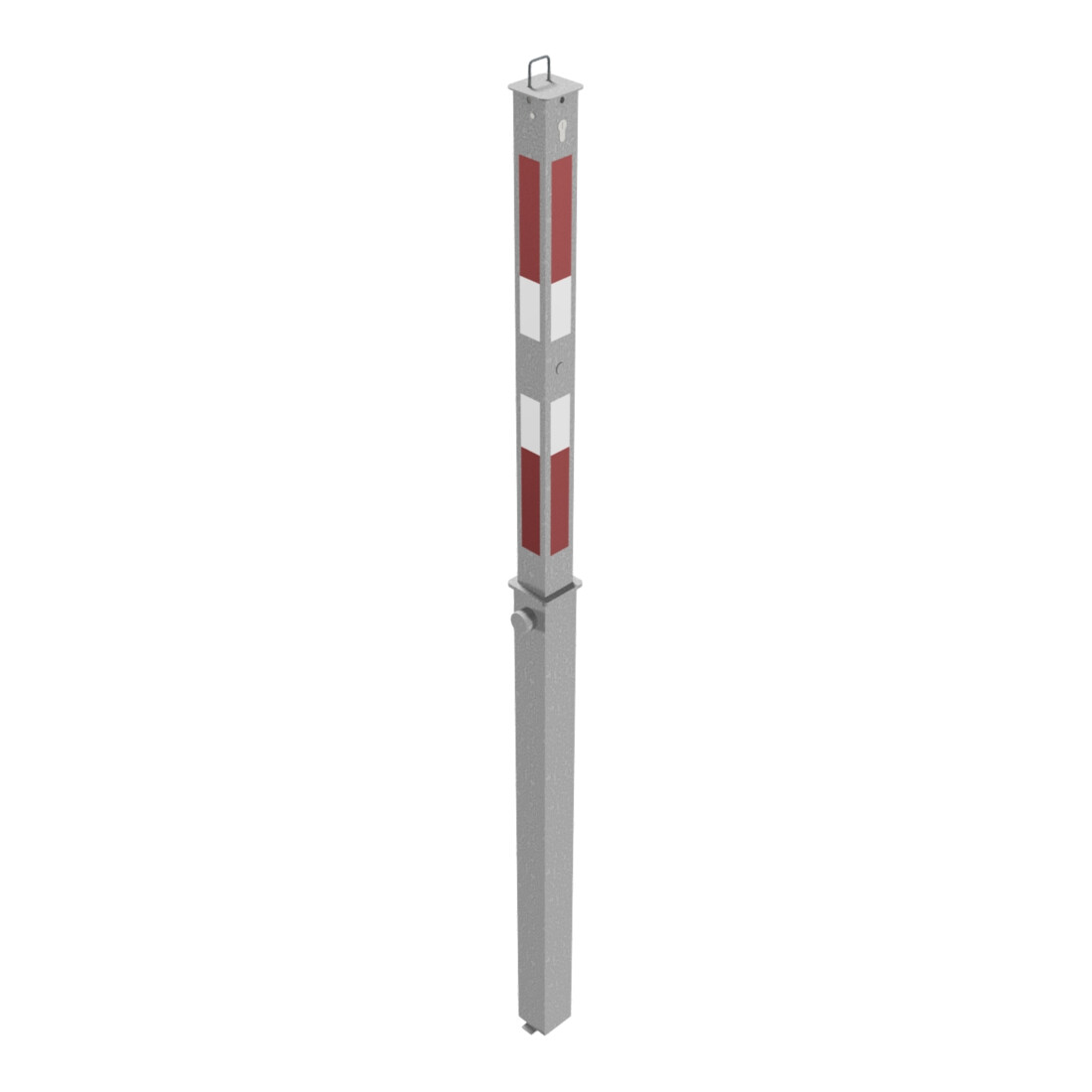 Schake Absperrpfosten Typ 470ZL, vollversenkbar + Profilzylinder, 900mm Überflur, +refl. Streifen incl. Bodenhülse