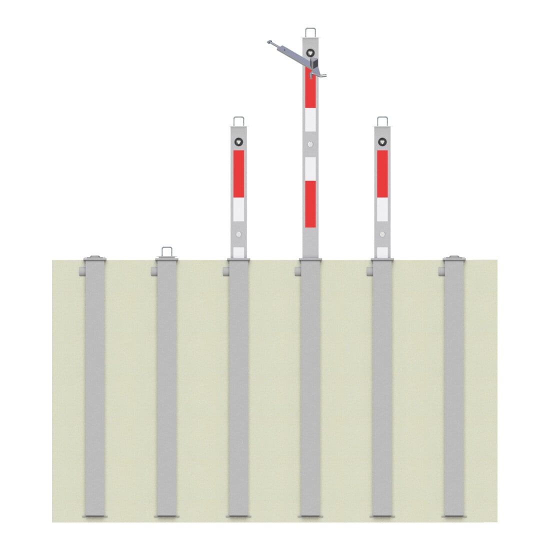 Schake Absperrpfosten Typ 470ZL, vollversenkbar + Profilzylinder, 900mm Überflur, +refl. Streifen incl. Bodenhülse