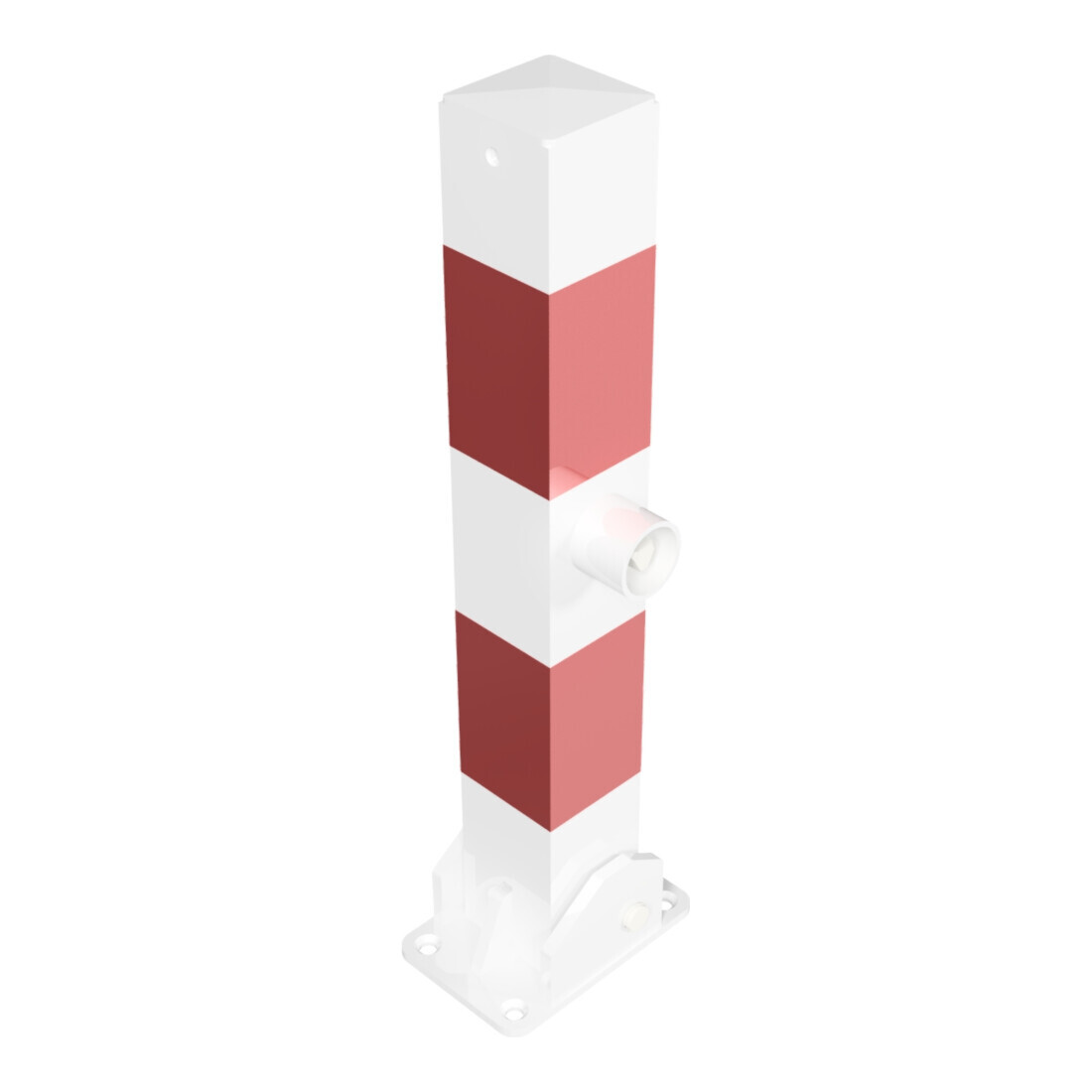 Schake Absperrpfosten Typ 4715FUB, umlegbar, Vierkantrohr 70x70mm, Überflur 500 mm, für Dübelbefestigung + Dreikantverschluß, weiß / rot