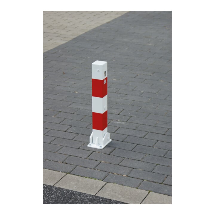 Schake Absperrpfosten Typ 4715UZ, umlegbar Vierkantrohr 70x70 mm, Überflur 500 mm, für Dübelbefestigung + Profilzylinder feuerverzinkt