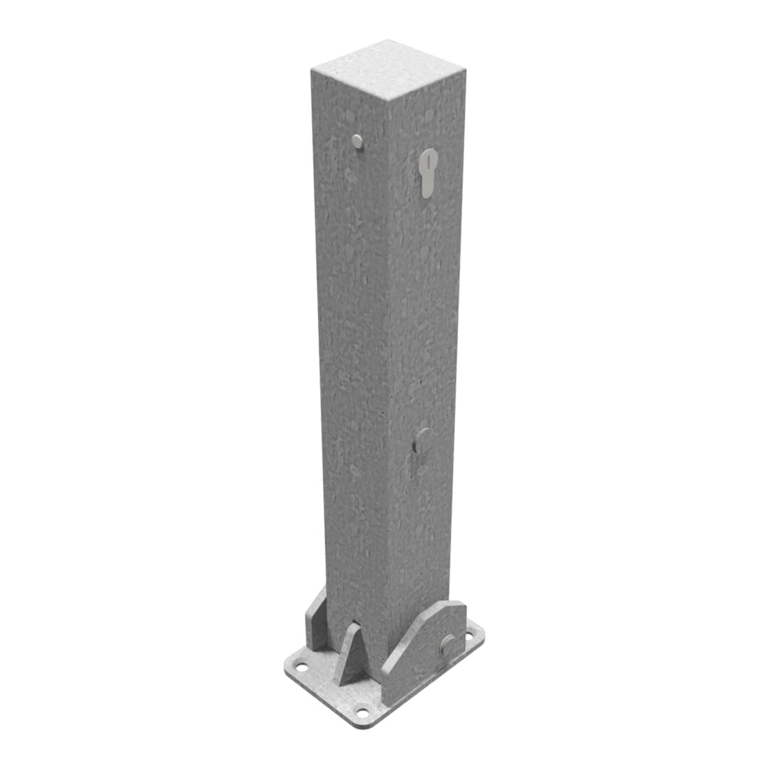 Schake Absperrpfosten Typ 4715UZ, umlegbar Vierkantrohr 70x70 mm, Überflur 500 mm, für Dübelbefestigung + Profilzylinder feuerverzinkt