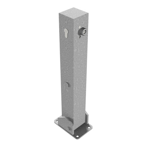 Schake Absperrpfosten Typ 4715UZ, umlegbar Vierkantrohr 70x70 mm, Überflur 500 mm, für Dübelbefestigung + Profilzylinder feuerverzinkt