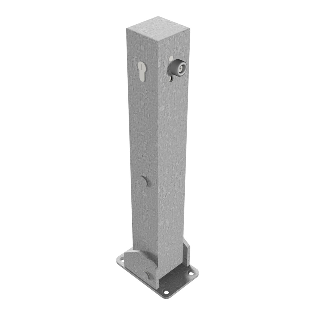 Schake Absperrpfosten Typ 4715UZ, umlegbar Vierkantrohr 70x70 mm, Überflur 500 mm, für Dübelbefestigung + Profilzylinder feuerverzinkt