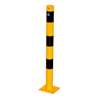 Schake Absperrpfosten Typ 489APBG, ortsfest, abnehmbar + Bodenplatte 150 x 180 mm, Ø 89mm, gelb / schwarz