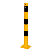 Schake Absperrpfosten Typ 489APBG, ortsfest, abnehmbar + Bodenplatte 150 x 180 mm, Ø 89mm, gelb / schwarz