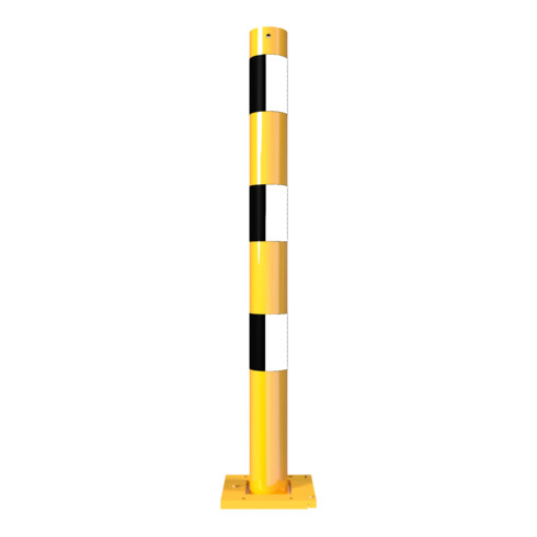 Schake Absperrpfosten Typ 489APBG, ortsfest, abnehmbar + Bodenplatte 150 x 180 mm, Ø 89mm, gelb / schwarz