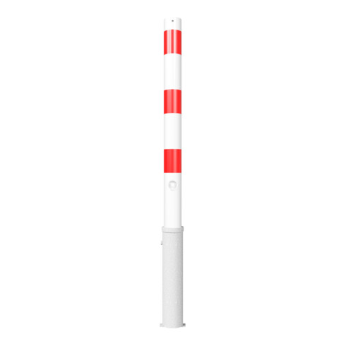 Schake Absperrpfosten Typ 476FB, herausnehmbar, Ø 76mm + Dreikantverschluß, weiß / rot + Bodenhülse