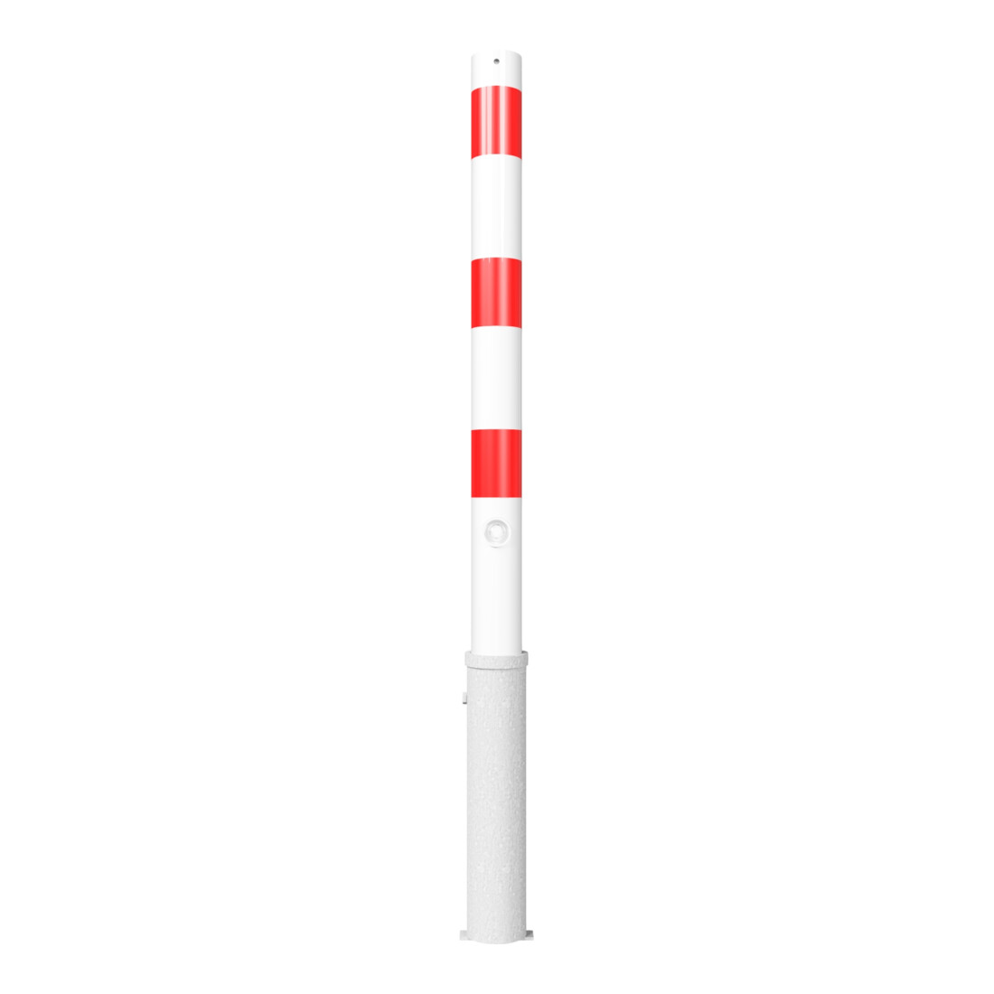 Schake Absperrpfosten Typ 476FB, herausnehmbar, Ø 76mm + Dreikantverschluß, weiß / rot + Bodenhülse