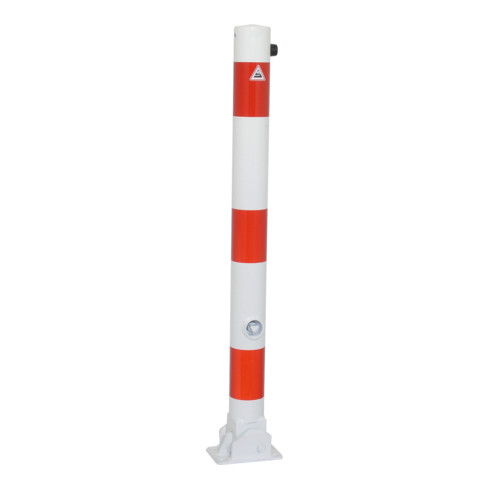Schake Absperrpfosten Typ 476FUB, umlegbar + Dreikantverschluß, Ø 76mm, weiß / rot