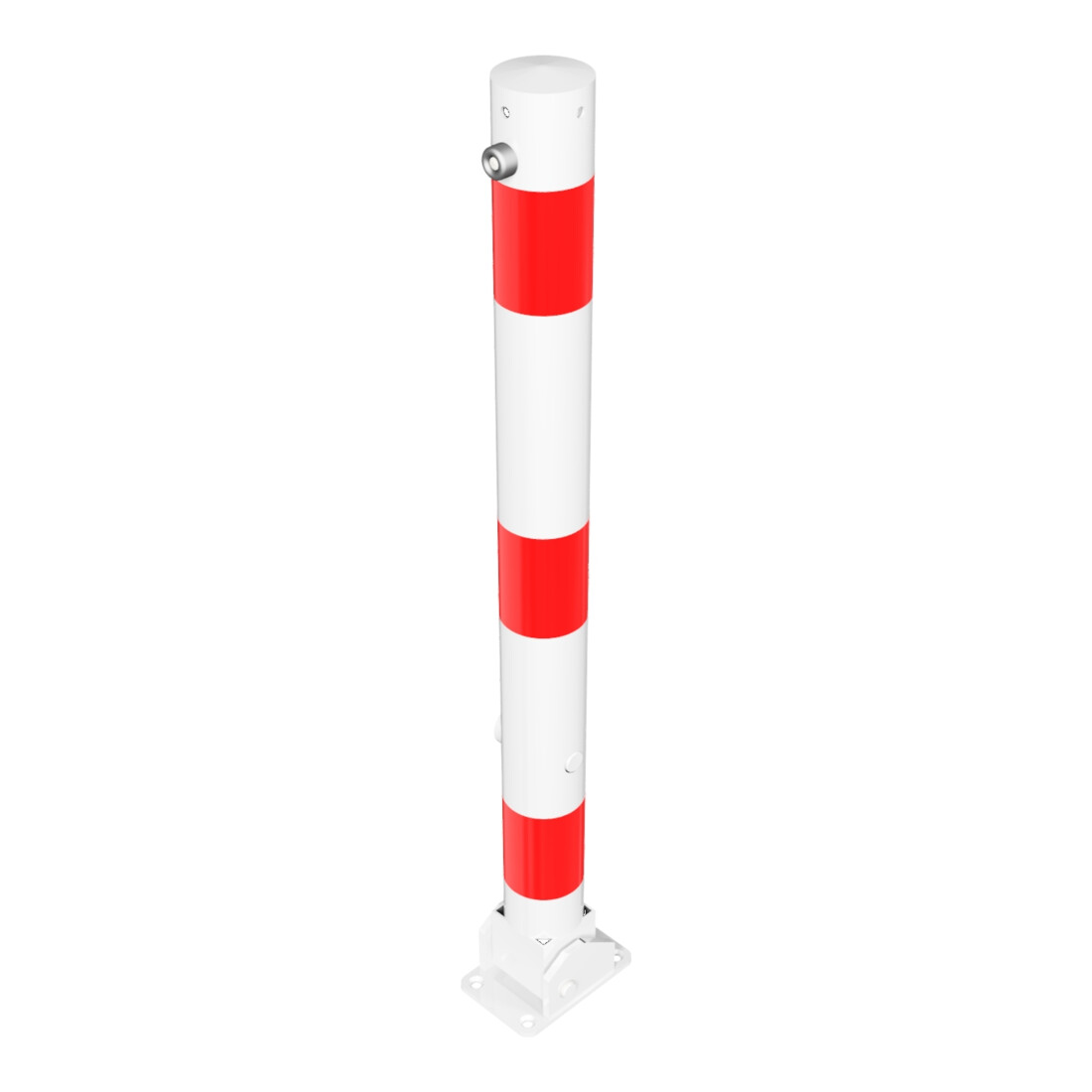 Schake Absperrpfosten Typ 476FUB, umlegbar + Dreikantverschluß, Ø 76mm, weiß / rot