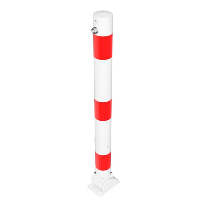 Schake Absperrpfosten Typ 476FUB, umlegbar + Dreikantverschluß, Ø 76mm, weiß / rot