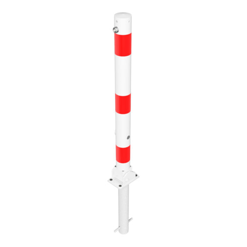 Schake Absperrpfosten Typ 476FUHB, umlegbar + Dreikantverschluß, zum Einbetonieren, Ø 76mm, weiß / rot