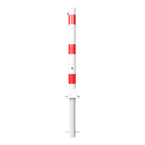 Schake Absperrpfosten Typ 476FUHB, umlegbar + Dreikantverschluß, zum Einbetonieren, Ø 76mm, weiß / rot