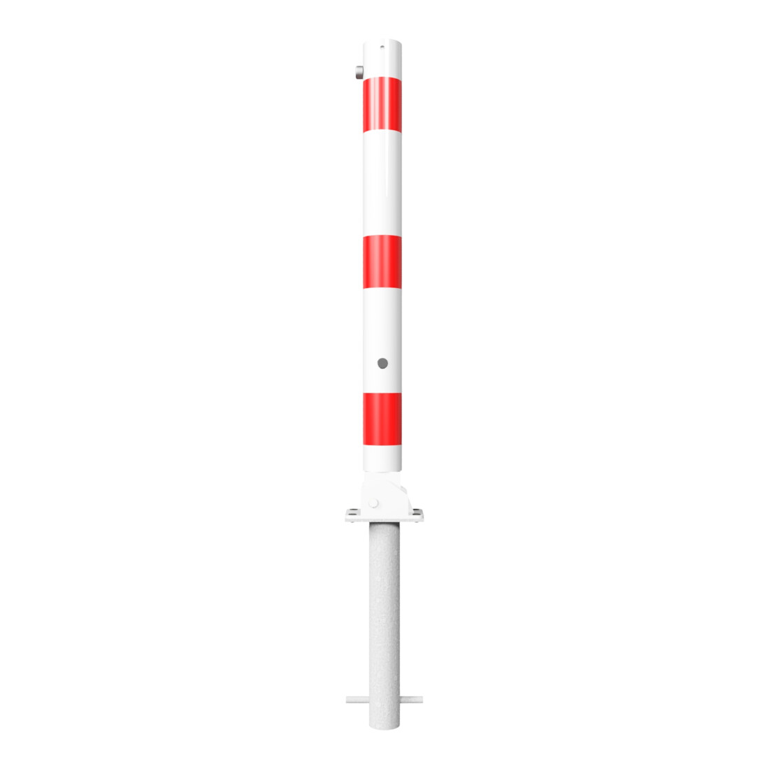 Schake Absperrpfosten Typ 476FUHB, umlegbar + Dreikantverschluß, zum Einbetonieren, Ø 76mm, weiß / rot