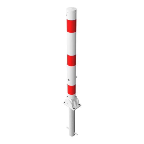 Schake Absperrpfosten Typ 476FUHB, umlegbar + Dreikantverschluß, zum Einbetonieren, Ø 76mm, weiß / rot
