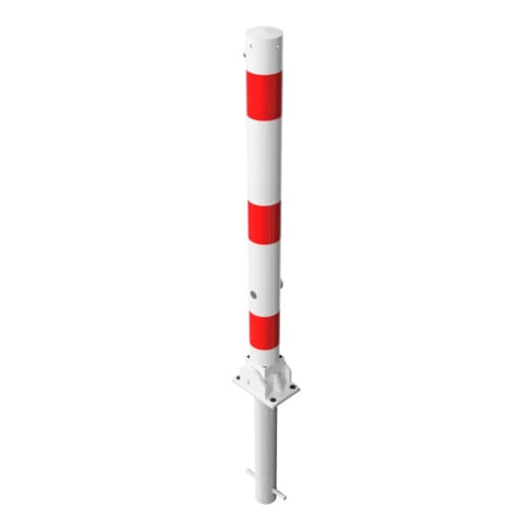 Schake Absperrpfosten Typ 476FUHB, umlegbar + Dreikantverschluß, zum Einbetonieren, Ø 76mm, weiß / rot