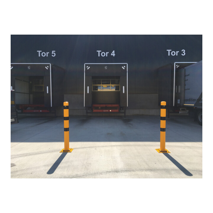 Schake Absperrpfosten Typ 476NPBG, ortsfest, 220x220 mm Ø 76mm, gelb / schwarz