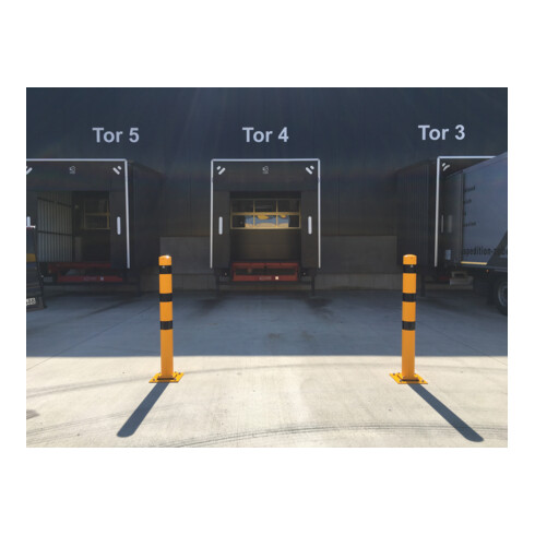 Schake Absperrpfosten Typ 476NPBG, ortsfest, 220x220 mm Ø 76mm, gelb / schwarz