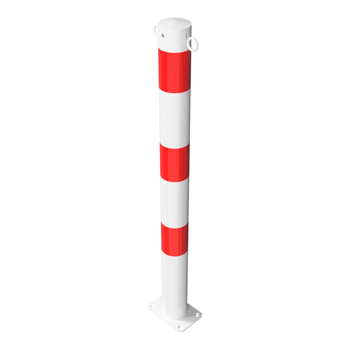 Schake Absperrpfosten Typ 476PB/2, ortsfest, Ø 76mm, weiß / rot + 2 Ösen