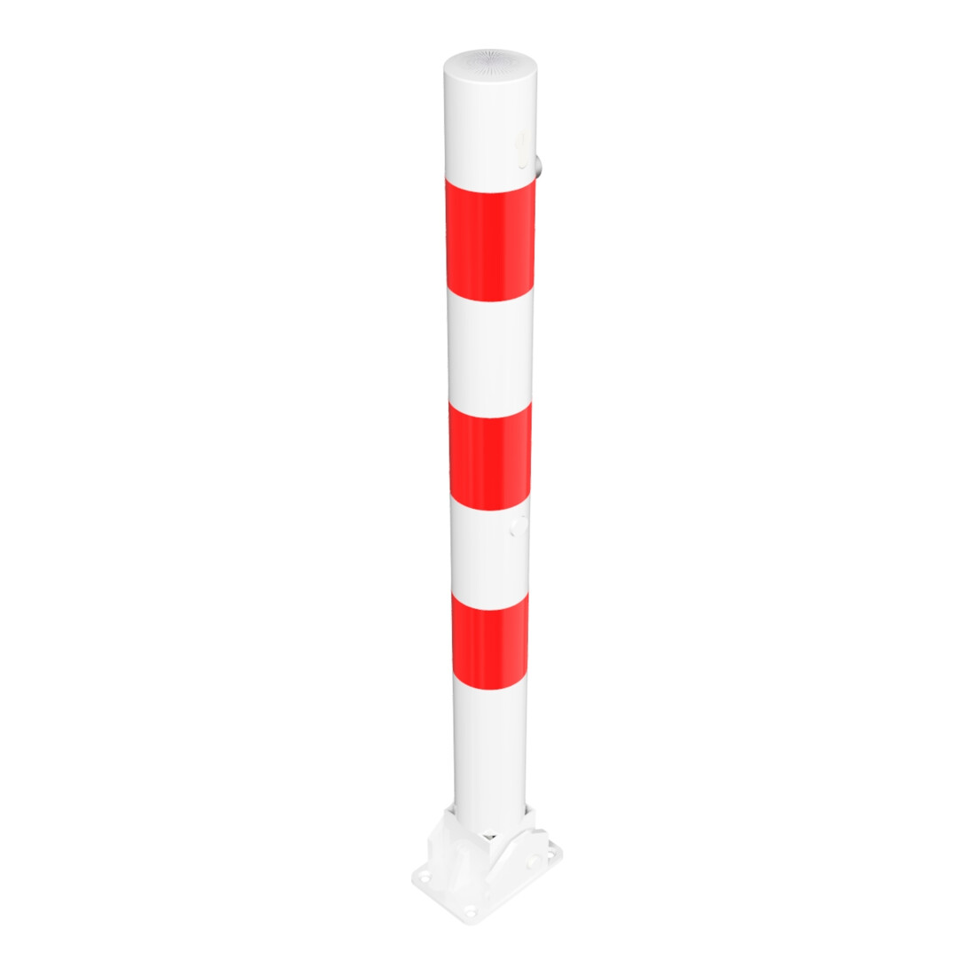 Schake Absperrpfosten Typ 476UZB, umlegbar, zum Aufdübeln + Profilzylinder, Ø 76mm, weiß / rot
